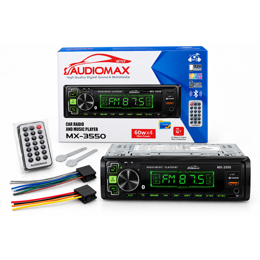 Audiomax MX-3550 7 Renkli Çift Usb'li Bluetooth'lu Oto Teyp
