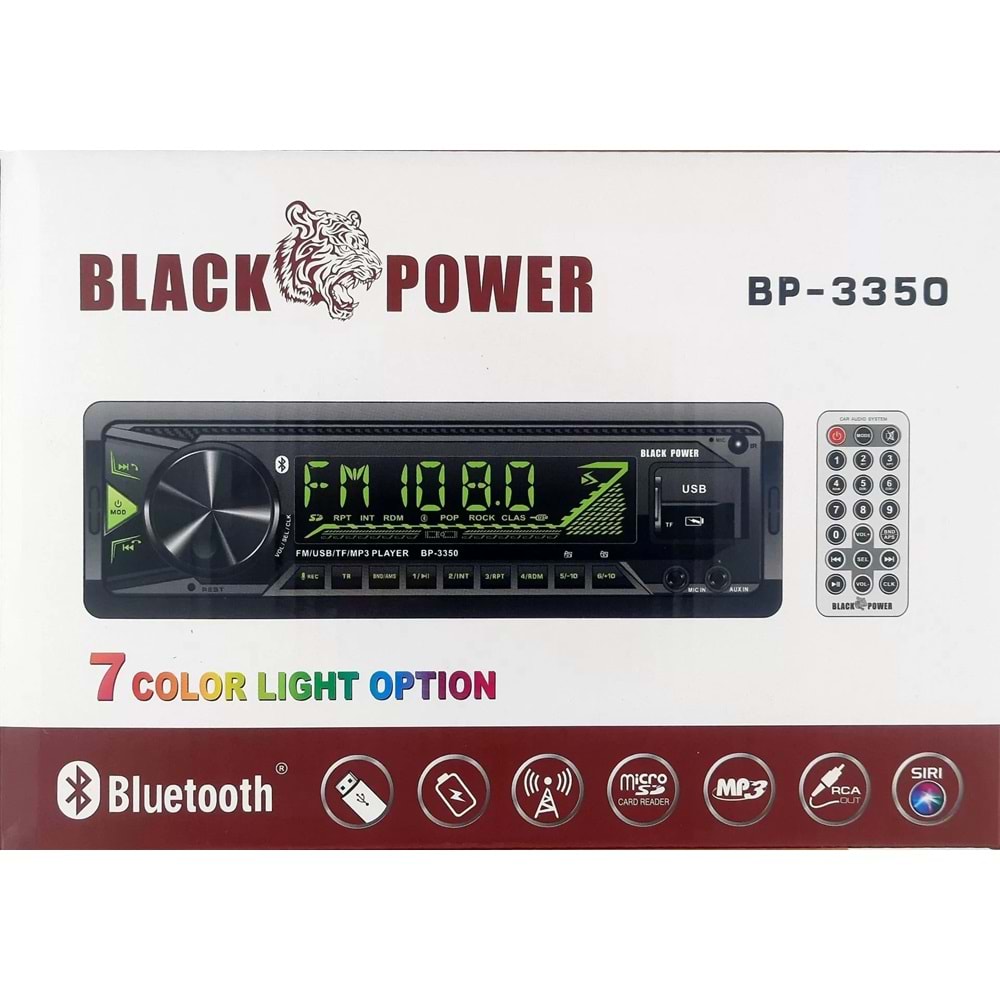 Black Power BP-3350 7 Renkli Çift Usb'li Bluetooth'lu Oto Teyp