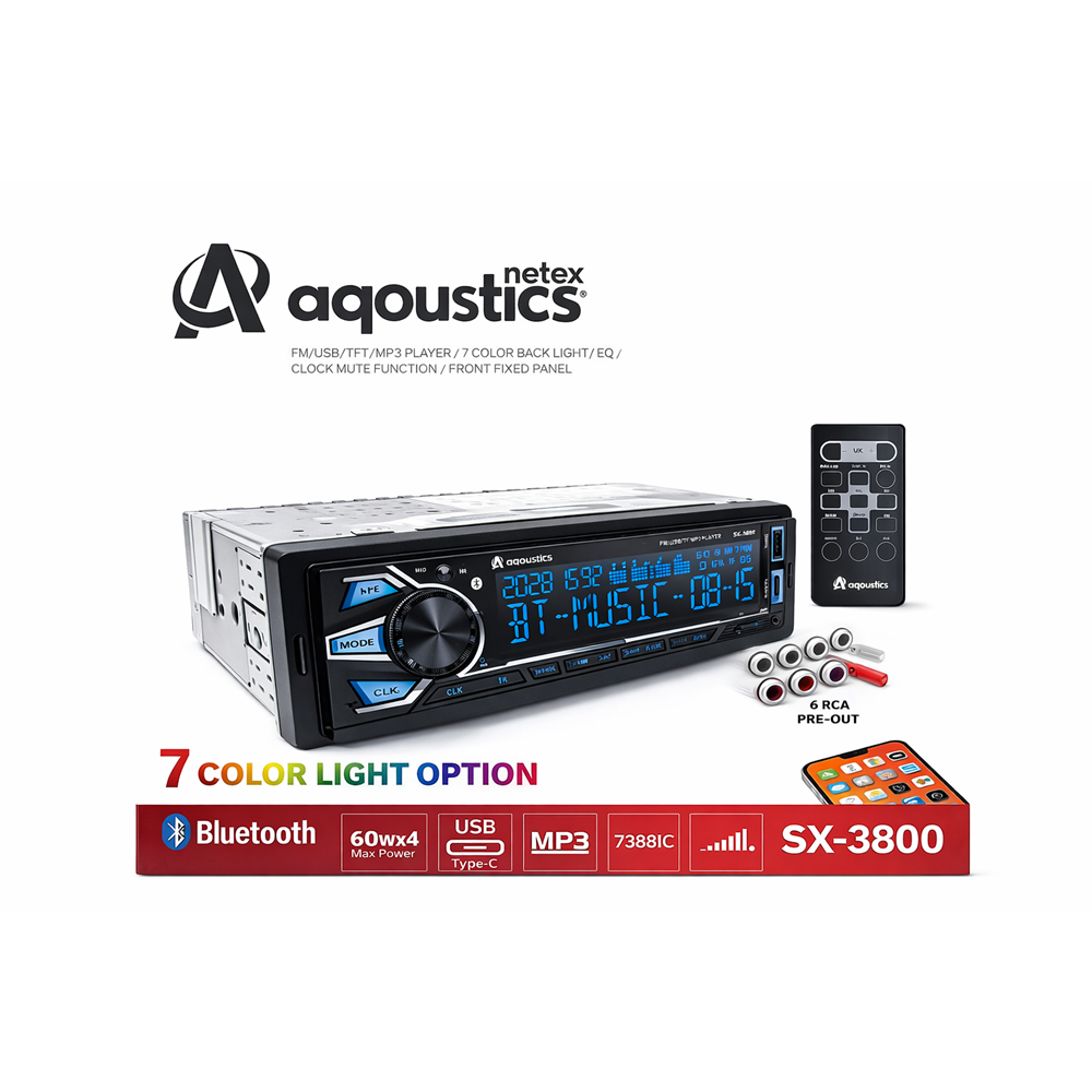 Aquostics Sx-3800 Pioneer Kumandalı Çift Usb'li 7 Renkli Oto Teyp