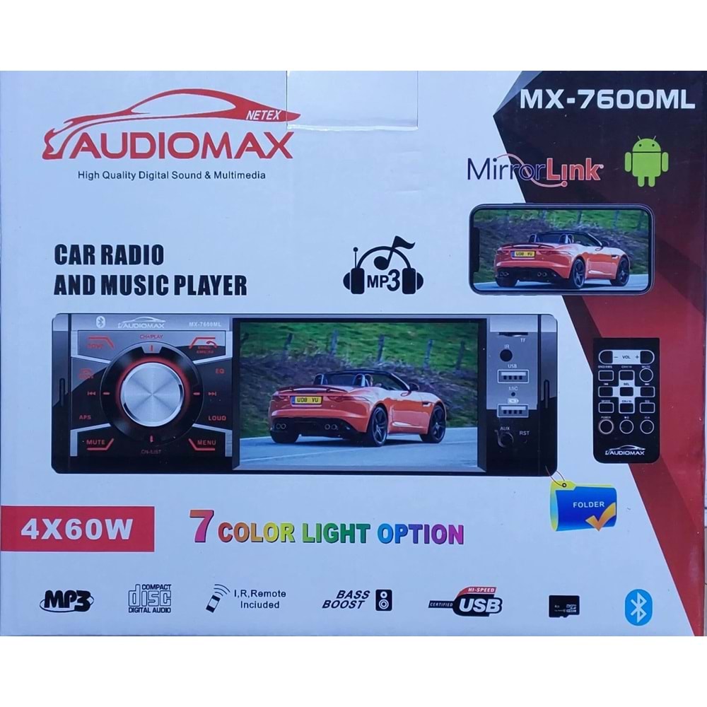Audiomax MX-7600ML 4inc Ekranlı Oto Teyp