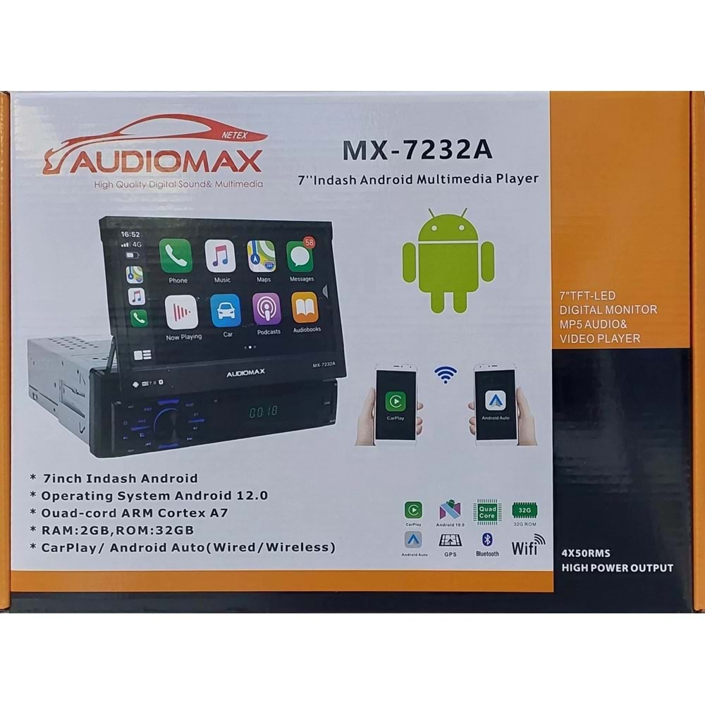 Audiomax MX 7232A Android Indash 2-32GB CarPlay Özellikli
