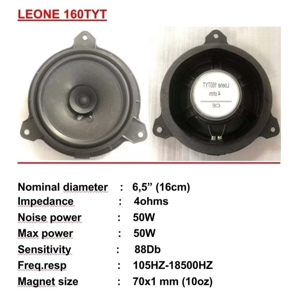 Leone 160TYT Toyota Renault Nissan Orjinal Soketli Hoparlör (1 Adet Fiyatıdır)