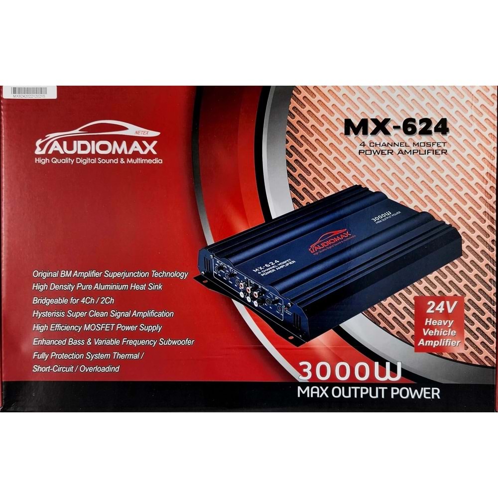 Audiomax MX 624-24v 4 Kanal Amfi