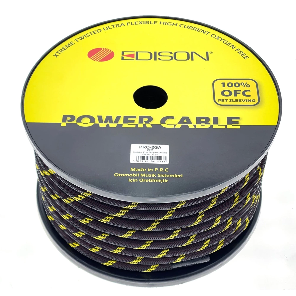 Edison PRO-2GA Çoraplı Güç Kablosu %100 OFC Bakır 20 Metre