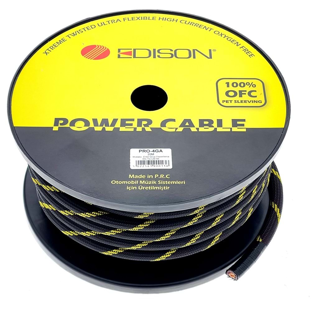 Edison PRO-4GA Çoraplı Güç Kablosu %100 OFC Bakır 20 Metre
