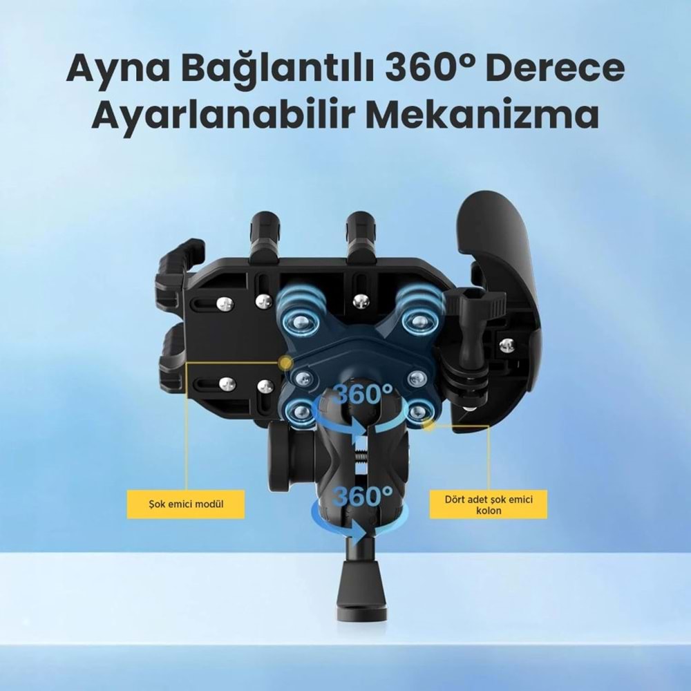 BİX BMPH05 Güneş ve Yağmur Korumalı Ayna Bağlantılı 360° Derece Motosiklet Bisiklet Telefon Tutucu