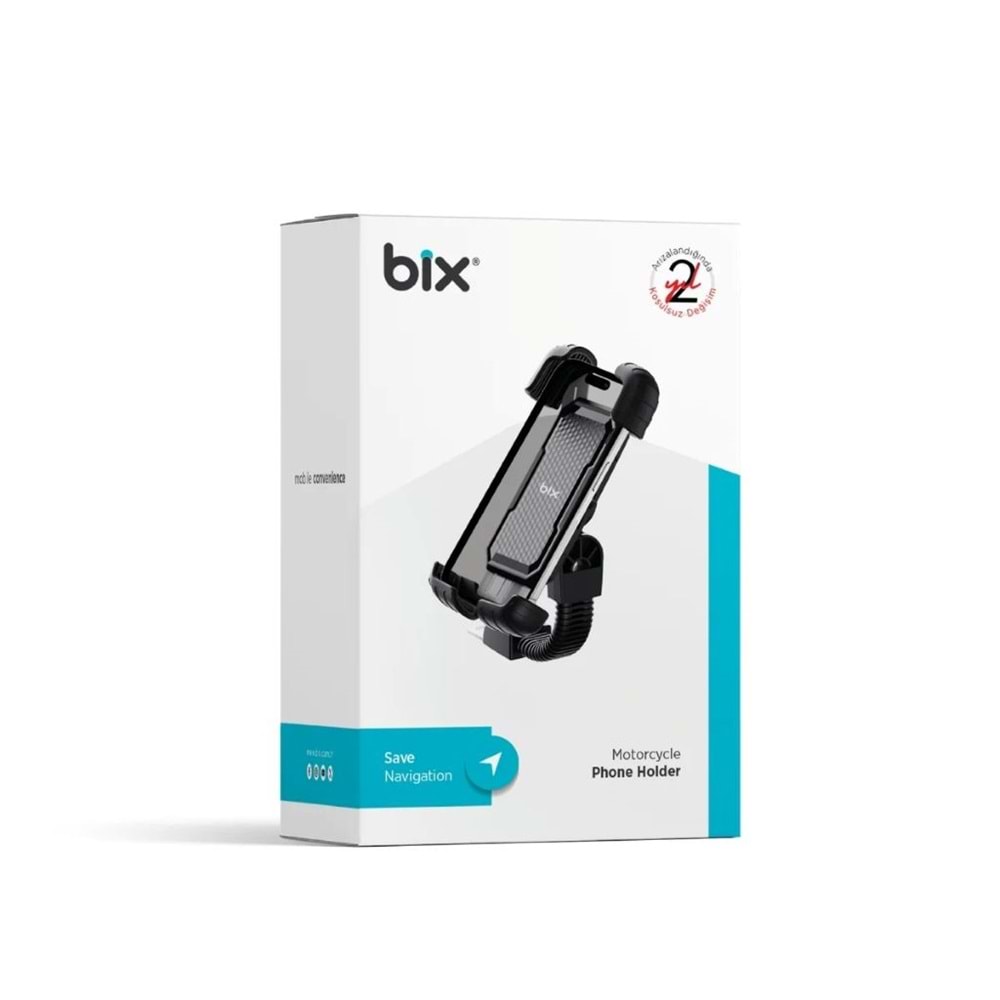 BİX BPH02 360° Derece Ayarlanabilen Gidon Bağlantılı Bisiklet Motosiklet için ABS Telefon Tutucu