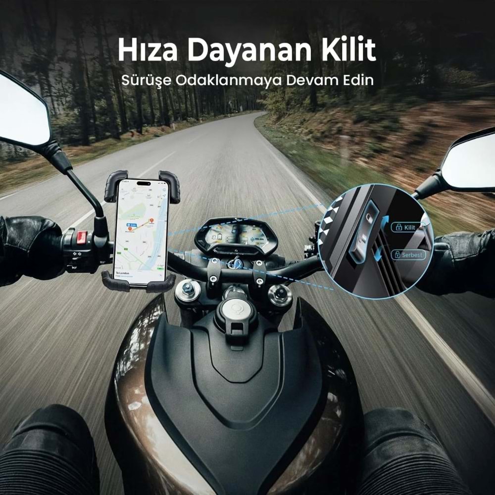 BİX BPH02 360° Derece Ayarlanabilen Gidon Bağlantılı Bisiklet Motosiklet için ABS Telefon Tutucu
