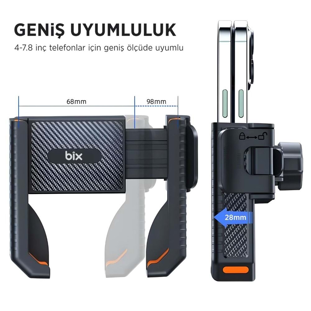 BİX BPH01 Gidon Bağlantılı Bisiklet Motosiklet için Esnek ABS Telefon Tutucu 360° Dönebilen Tasarım