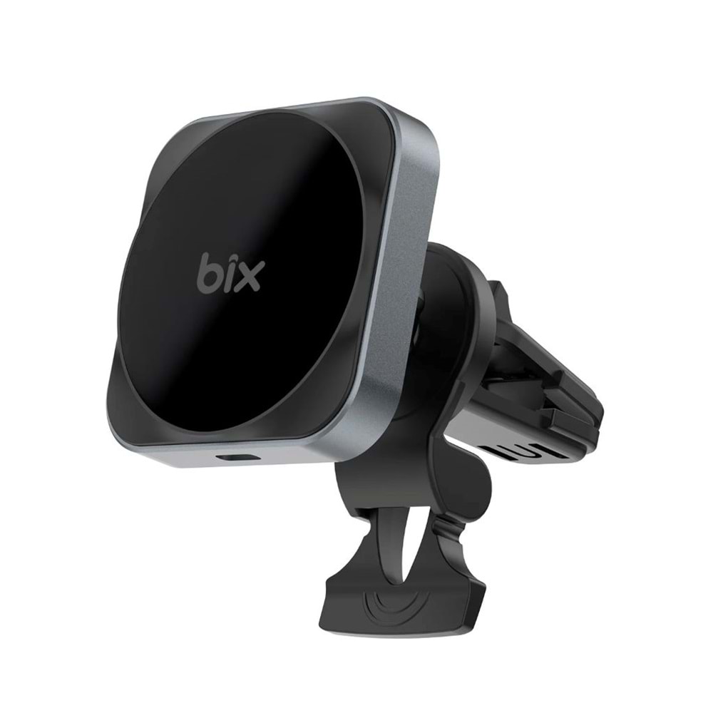 BİX BXCH10 15W Kablosuz Şarj Destekli 180° Ayarlanabilir, Çok Açılı Manyetik Araç İçi Telefon Tutucu Gri