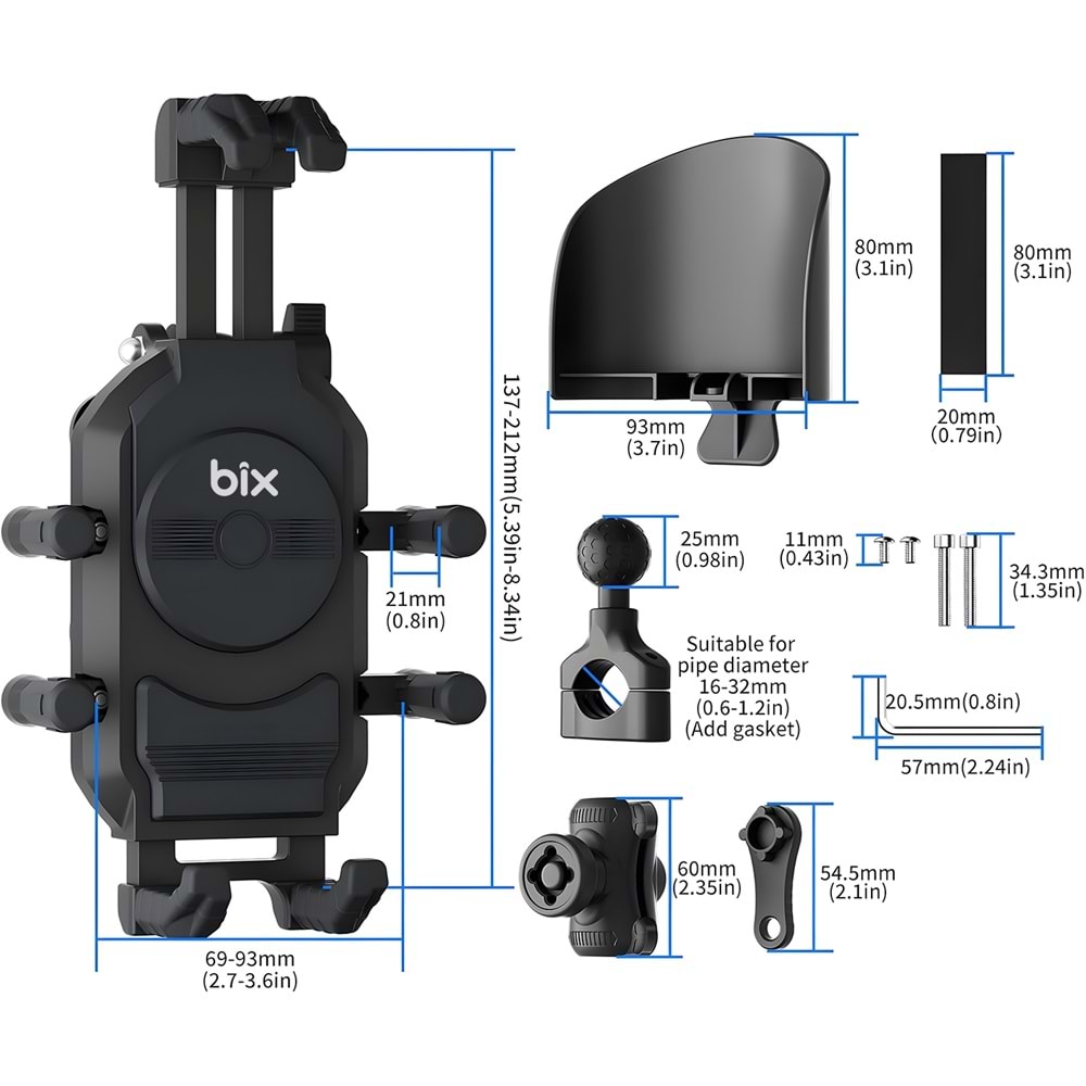 BİX BPH05 Güneş ve Yağmur Korumalı Gidon Bağlantılı 360° Derece Ayarlanabilir Güneşlikli Motosiklet Bisiklet Telefon Tutucu