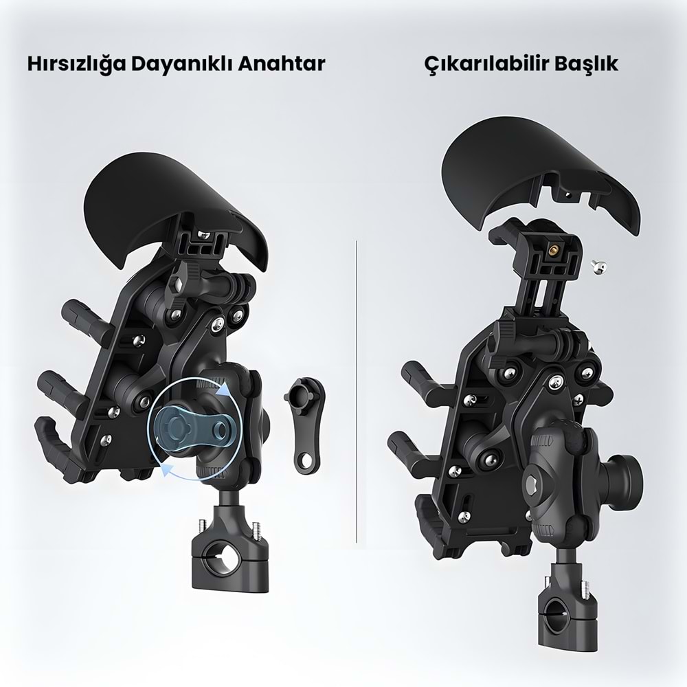 BİX BPH05 Güneş ve Yağmur Korumalı Gidon Bağlantılı 360° Derece Ayarlanabilir Güneşlikli Motosiklet Bisiklet Telefon Tutucu