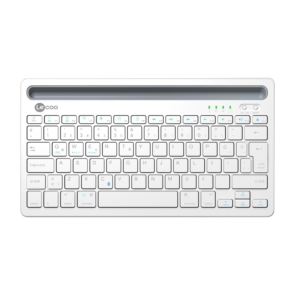 Lecoo BK100 Kablosuz Bluetooth Şarj Edilebilir Çoklu Cihaz ile Uyumlu Türkçe Q Klavye Beyaz