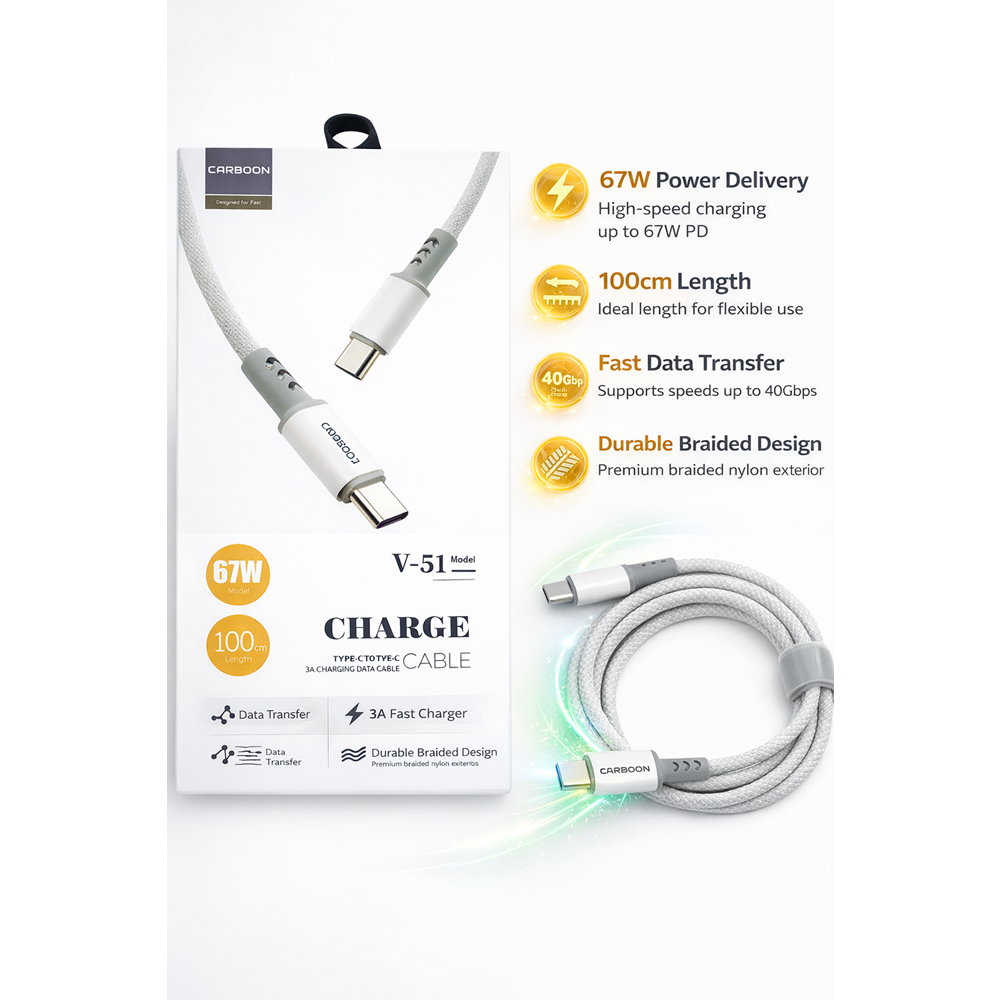 CARBOON V-51 TAPE-C to TAPE-C TELEFON ULTRA HIZLI ŞARJ KABLOSU 67W