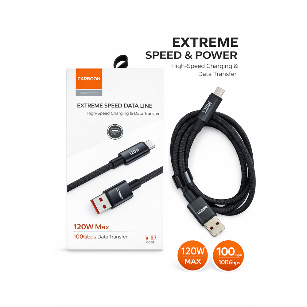 CARBOON V-87 TAPE-C TELEFON ULTRA HIZLI ŞARJ KABLOSU 120W