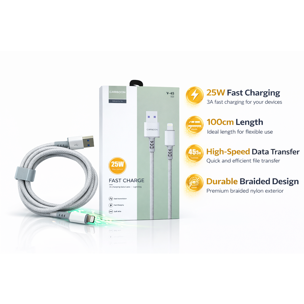 CARBOON V-45 İPHONE TELEFON HIZLI ŞARJ KABLOSU 25W