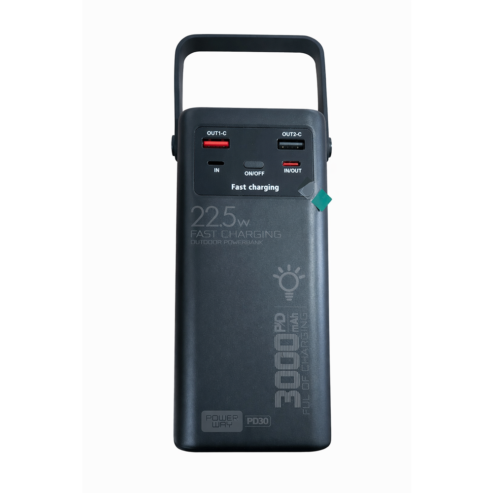 Powerway PD30 30000 mAh (COLOR: SİYAH) Outdoor Powerbank – 22.5W Hızlı Şarj, Power Lamp, Çoklu Çıkışlı Taşınabilir Şarj Cihazı SİYAH