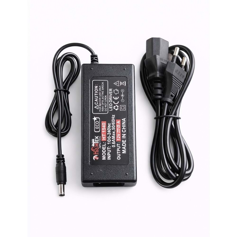 HİGHTEK HT-1540 12V 3A LAPTOP TİPİ ECO PLASTİK KASA ADAPTÖR