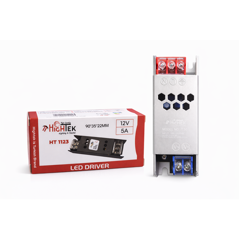 HİGHTEK HT-1123 12V 5A ULTRA SLİM METAL KASA LED DRİVER ADAPTÖR 9*3,5*2,2CM