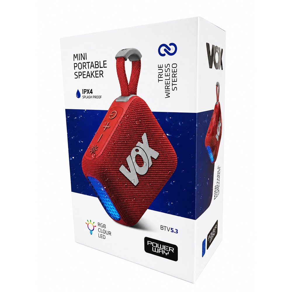 POWERWAY VOX MİNİ BLUETOOTH HOPARLÖR (KIRMIZI)