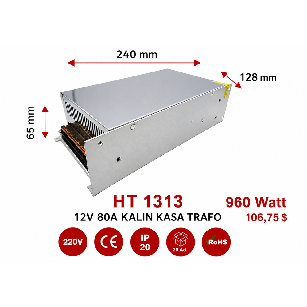 HİGHTEK HT-1313 12V 80A 960W METAL KASA ADAPTÖR