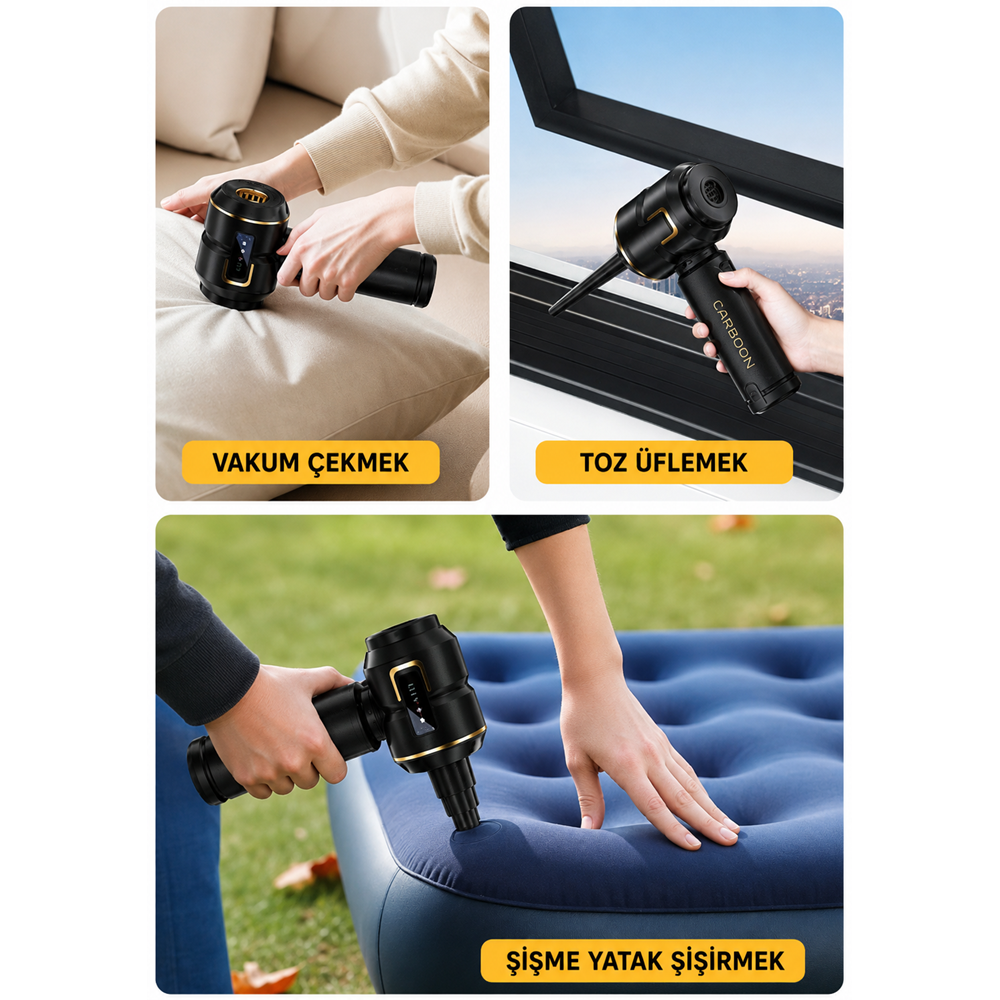 CARBOON SPR-19 100W 20000Pa Kablosuz Şarjlı Araç Süpürgesi ve Hava Üfleme