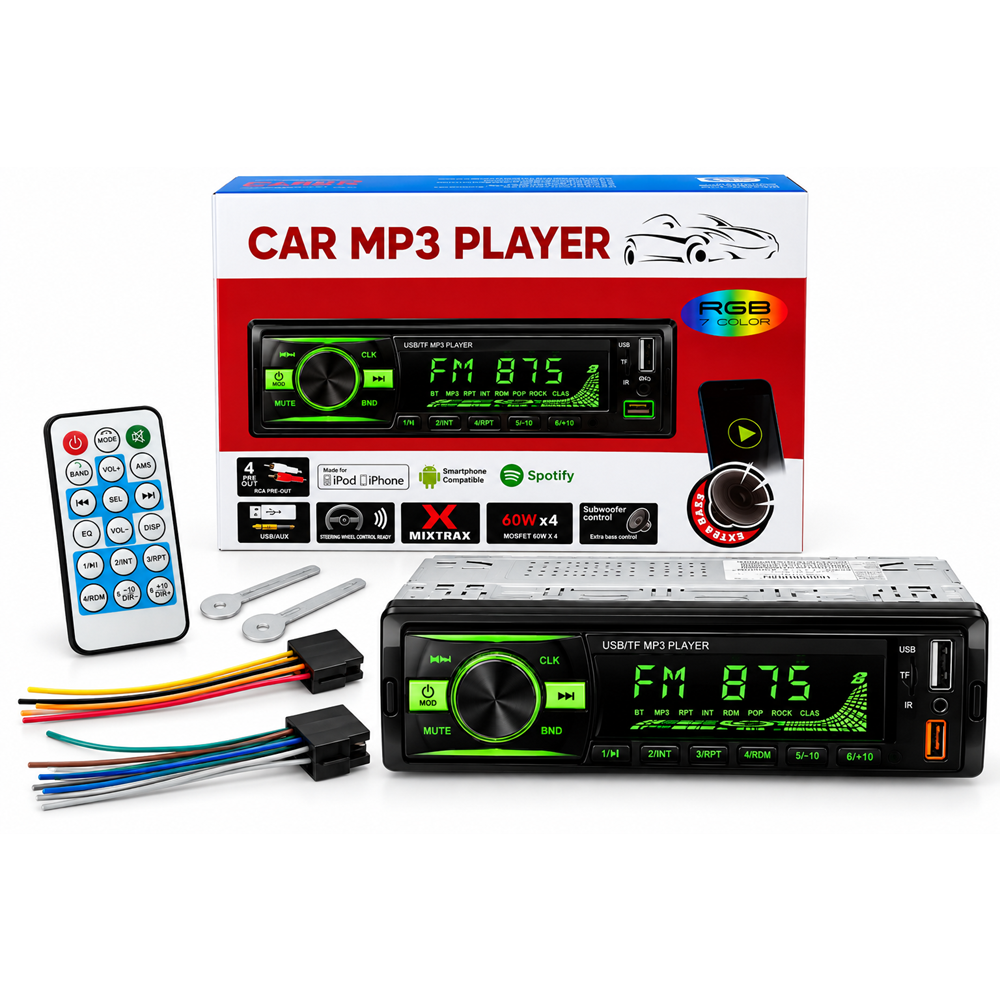 CAR MP3 PLAYER 7 Renkli Usb'li Bluetooth'lu Oto Teyp