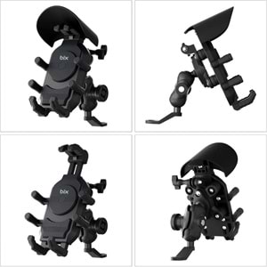 BİX BMPH05 Güneş ve Yağmur Korumalı Ayna Bağlantılı 360° Derece Motosiklet Bisiklet Telefon Tutucu