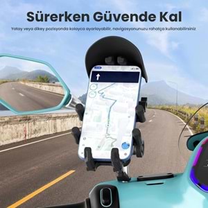 BİX BMPH05 Güneş ve Yağmur Korumalı Ayna Bağlantılı 360° Derece Motosiklet Bisiklet Telefon Tutucu