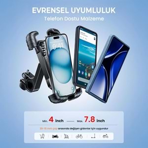 BİX BPH02 360° Derece Ayarlanabilen Gidon Bağlantılı Bisiklet Motosiklet için ABS Telefon Tutucu