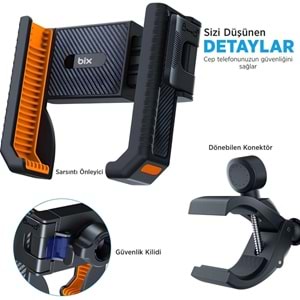 BİX BPH01 Gidon Bağlantılı Bisiklet Motosiklet için Esnek ABS Telefon Tutucu 360° Dönebilen Tasarım