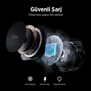 BİX BXCH10 15W Kablosuz Şarj Destekli 180° Ayarlanabilir, Çok Açılı Manyetik Araç İçi Telefon Tutucu Gri