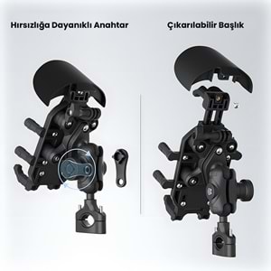 BİX BPH05 Güneş ve Yağmur Korumalı Gidon Bağlantılı 360° Derece Ayarlanabilir Güneşlikli Motosiklet Bisiklet Telefon Tutucu