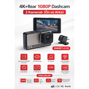 CARBOON X22 4K 2 KAMERALI ARAÇ KAYIT KAMERASI