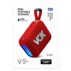 POWERWAY VOX MİNİ BLUETOOTH HOPARLÖR (KIRMIZI)