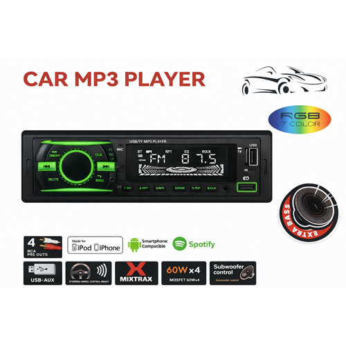 Audiomax MX-3550 7 Renkli Çift Usb'li Bluetooth'lu Oto Teyp