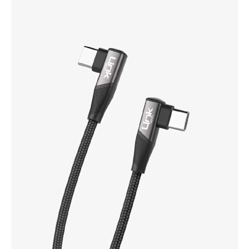 Linktech LCA-K595 90° Metal Başlıklı Çift Yönlü Type-C Şarj Kablosu 3A