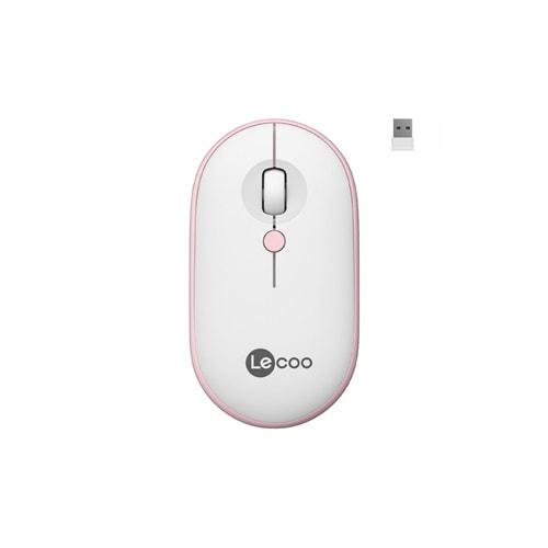Lenovo Lecoo WS212 Kablosuz 1600DPI 4 Tuşlu Optik Mouse Beyaz & Pembe