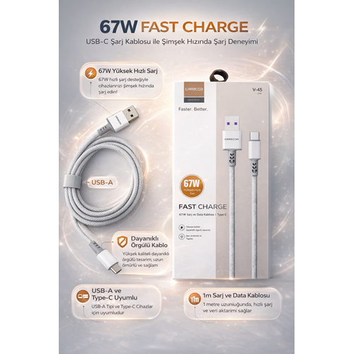 CARBOON V-45 TYPE-C TELEFON HIZLI ŞARJ KABLOSU 25W