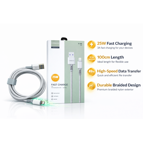 CARBOON V-45 İPHONE TELEFON HIZLI ŞARJ KABLOSU 25W