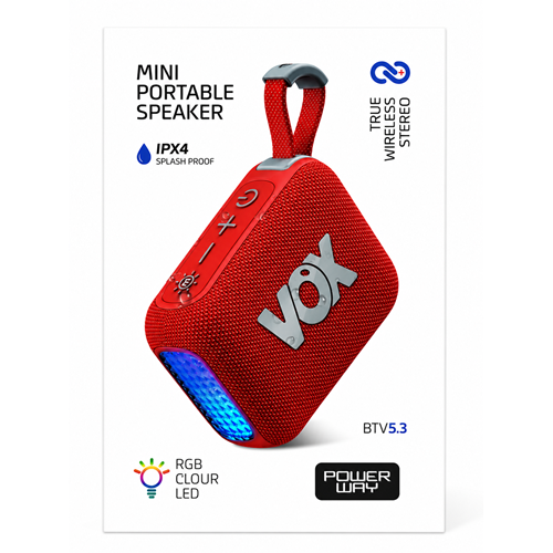 POWERWAY VOX MİNİ BLUETOOTH HOPARLÖR (KIRMIZI)