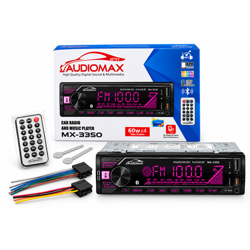 AUDIOMAX MX-3350 7 Renkli Çift Usb'li Bluetooth'lu TYPE-C Giriş li Oto Teyp