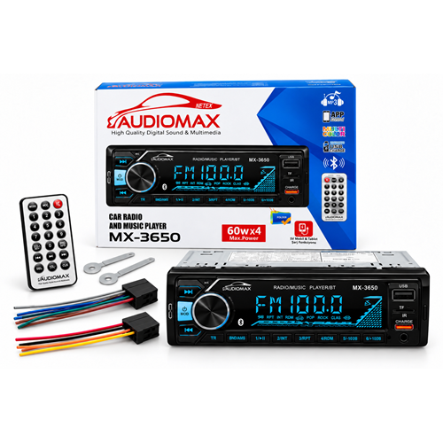 Audiomax MX-3650 7 Renkli Çift Usb'li Bluetooth'lu Oto Teyp