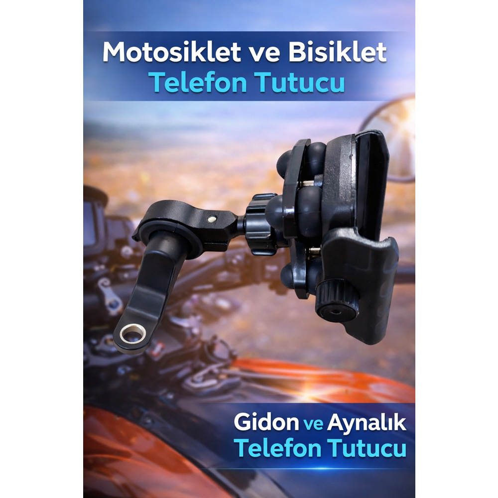 MOTOSİKLET VE BİSİKLET TELEFON TUTUCU TİTREŞİM ENGELLEYİCİ GİDON VE AYNALIK APARATLI